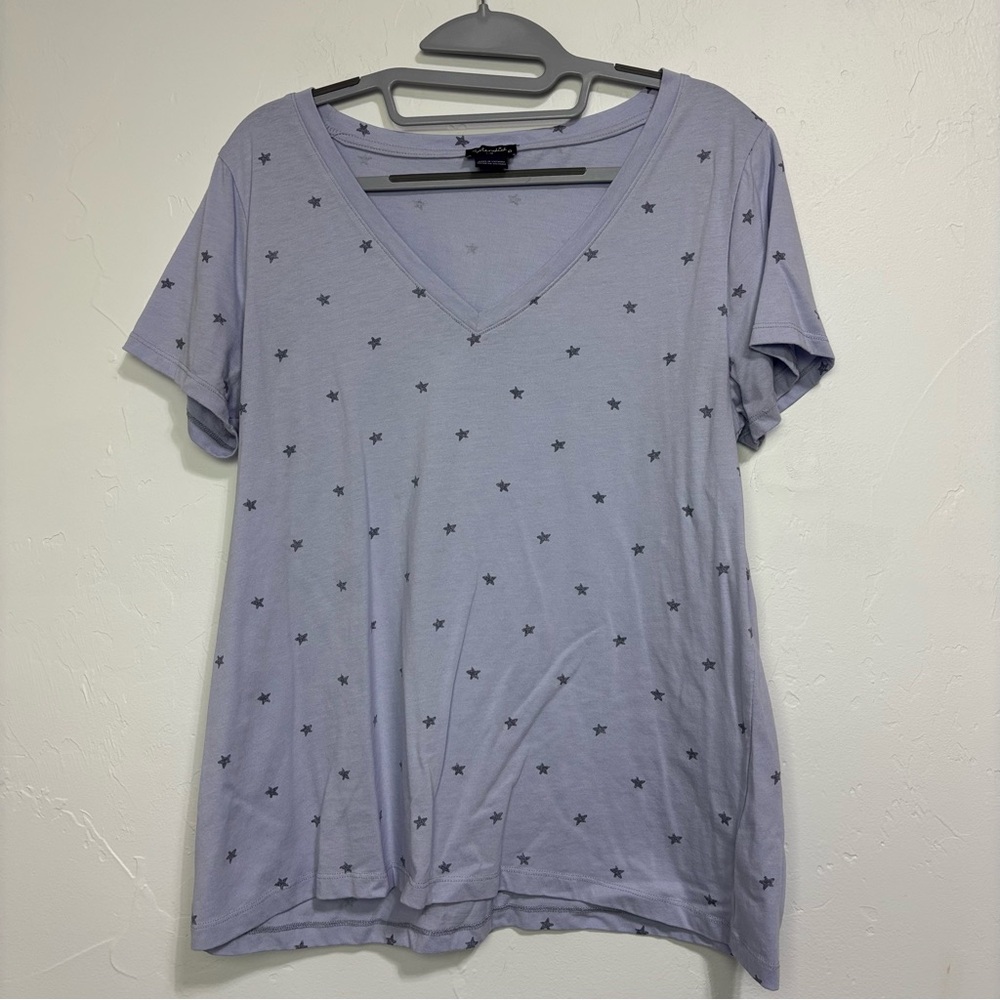 Splendid Women's Star Print V-Neck Top Large Recycled Cotton/Polyester